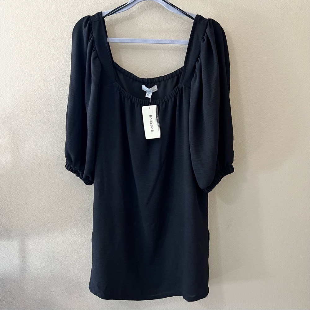 NWT Allison Joy Evereve Georgia Gauze Black Swing Dress XS Extra Small Boho $88